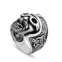 Load image into Gallery viewer, Route 66 solid 925 sterling silver ring biker ring motocycle head ring