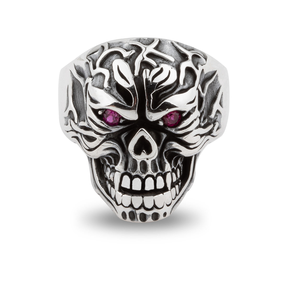 Scary Skull Design with Purple Zirconia Eyes Sterling Silver
