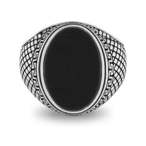 Black Ring for Men Pure 925 Sterling Silver Ring Rectangel 