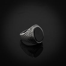 Load image into Gallery viewer, Greek Style Sterling Silver Statement Ring for Men with Black Onyx Gemstone