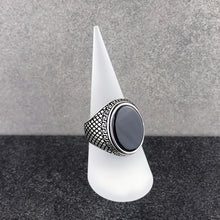 Load image into Gallery viewer, Greek Style Sterling Silver Statement Ring for Men with Black Onyx Gemstone