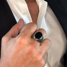 Load image into Gallery viewer, Greek Style Sterling Silver Statement Ring for Men with Black Onyx Gemstone