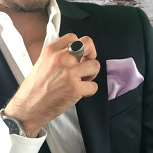Load image into Gallery viewer, Greek Style Sterling Silver Statement Ring for Men with Black Onyx Gemstone