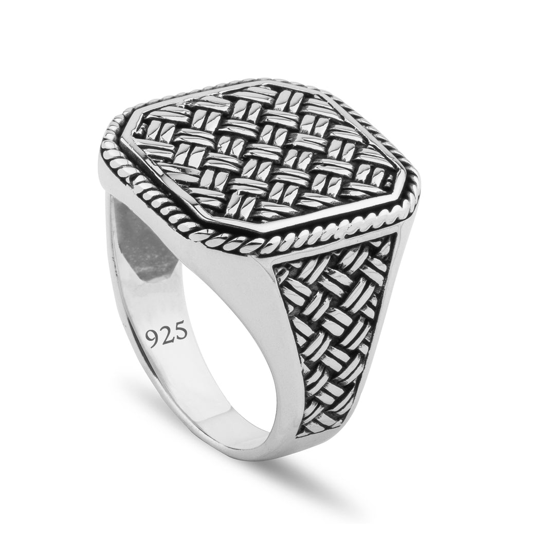 pure plain solid stoneless handmade handcrafted 925 stamped sterling silver ring rings men-s man father dad gift-s jewelry jewellery oxidized anniversary business celebration-s plated casual smart formal engagement promise birthday woven knit-ting wicker mesh
