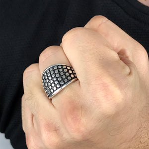 Retro Style Shield Shaped Oxidized Sterling Silver Ring for Men