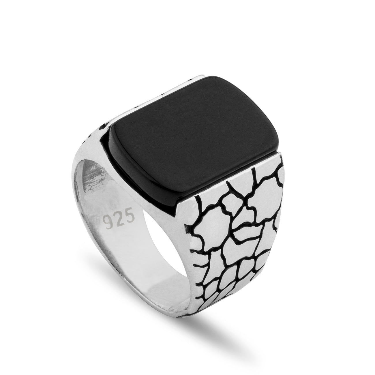 Sterling Silver Statement Ring with Large Flat top Black Onyx