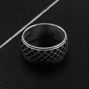 Plaid Design Oxidized Sterling Silver Band Ring