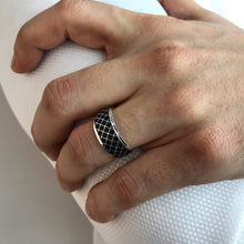 Load image into Gallery viewer, Plaid Design Oxidized Sterling Silver Band Ring