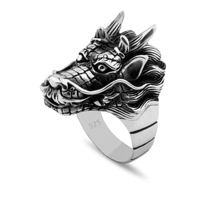 Chicotta Men's Large Dragon Design Solid 925 Stamped Sterling Silver Ring