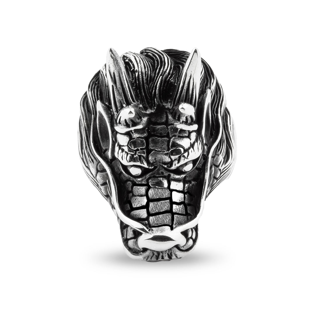 Large Dragon Design Solid Sterling Silver Ring