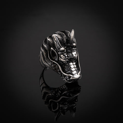 Large Dragon Design Solid Sterling Silver Ring