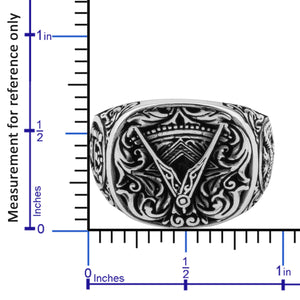 Handcrafted Masonic Square and Compasses Design Sterling Silver Ring