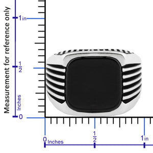 Sterling Silver Ring with Large Rounded-square Black Onyx Stone