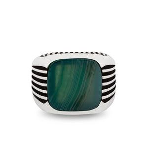 Sterling Silver Ring with Large Rounded-square Water Green Agate