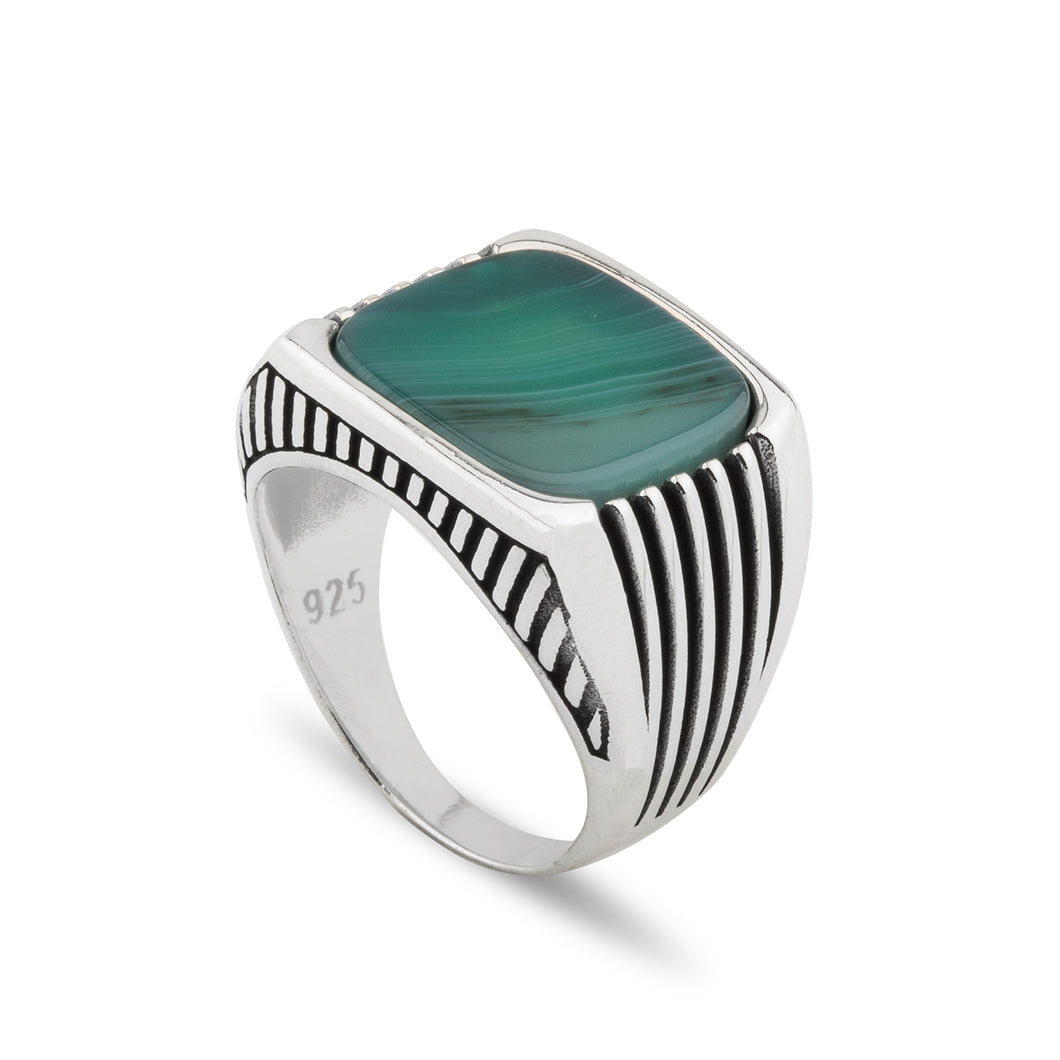 Sterling Silver Ring with Large Rounded-square Water Green Agate