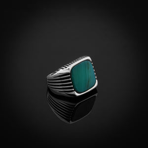Sterling Silver Ring with Large Rounded-square Water Green Agate