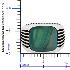 Sterling Silver Ring with Large Rounded-square Water Green Agate