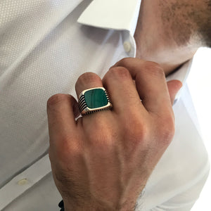 Sterling Silver Ring with Large Rounded-square Water Green Agate