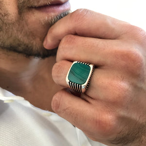 Sterling Silver Ring with Large Rounded-square Water Green Agate