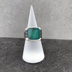 Sterling Silver Ring with Large Rounded-square Water Green Agate