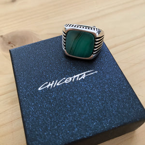 Sterling Silver Ring with Large Rounded-square Water Green Agate