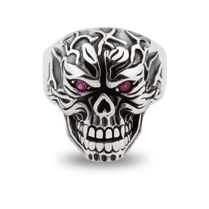 Chicotta Men's Scary Skull Design with Purple Zirconia Eyes Solid 925 Stamped Sterling Silver Biker Ring
