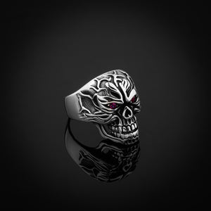 Scary Skull Design with Purple Zirconia Eyes Sterling Silver Biker's Ring
