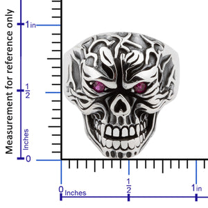 Scary Skull Design with Purple Zirconia Eyes Sterling Silver Biker's Ring