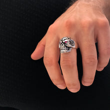 Load image into Gallery viewer, Scary Skull Design with Purple Zirconia Eyes Sterling Silver Biker&#39;s Ring
