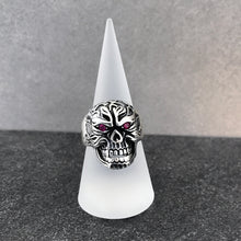 Load image into Gallery viewer, Scary Skull Design with Purple Zirconia Eyes Sterling Silver Biker&#39;s Ring