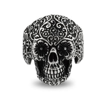 Görseli Galeri görüntüleyiciye yükleyin, Florak skull sterling silver ring, 925 stamped biker rings