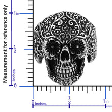 Görseli Galeri görüntüleyiciye yükleyin, Floral Skull Sterling Silver Biker&#39;s Ring with Dull Eyes