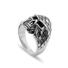 Load image into Gallery viewer, Small Plaid Skull Design Sterling Silver Biker&#39;s Ring