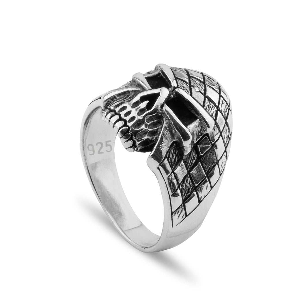 Small Plaid Skull Design Sterling Silver Biker's Ring