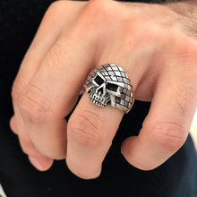 Load image into Gallery viewer, Small Plaid Skull Design Sterling Silver Biker&#39;s Ring
