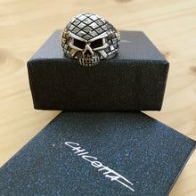 Load image into Gallery viewer, Small Plaid Skull Design Sterling Silver Biker&#39;s Ring