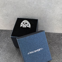 Load image into Gallery viewer, Small Plaid Skull Design Sterling Silver Biker&#39;s Ring