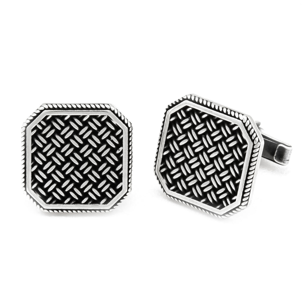 Polished Woven Design Square Shape Sterling Silver Cufflink