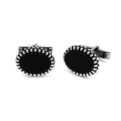 Oval Shape Sterling Silver Cufflink with Black Onyx Gemstone