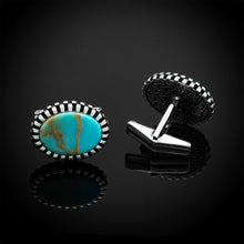 Görseli Galeri görüntüleyiciye yükleyin, Oval Shape Sterling Silver Cufflink with Antique Turquoise Gemstone