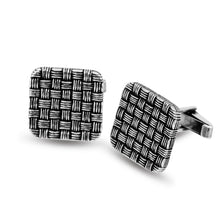 Görseli Galeri görüntüleyiciye yükleyin, Large Knit Design Square Shape Sterling Silver Cufflink